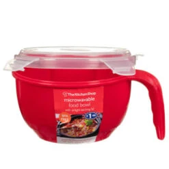B&M Microwavable Food Bowl With Handle -Home Kitchen 304743 Microwavable Food Bowl with Handle red1