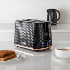 Goodmans Textured 2 Slice Toaster - Black & Rose Gold -Home Kitchen 358961 black textured 2 slice toaster