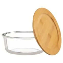 B&M Round Glass Food Containers With Bamboo Lid 2pk -Home Kitchen 376822 2 round glass food containers