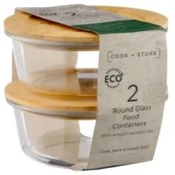 B&M Round Glass Food Containers With Bamboo Lid 2pk -Home Kitchen 376822 2 round glass food containers 5