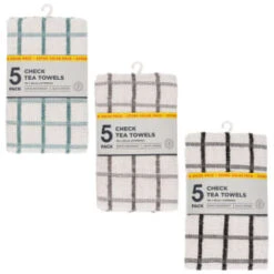 B&M Essentials Check Tea Towels - Black 5pk -Home Kitchen 380235 5pk check tea towels main