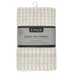 B&M Check Tea Towels - Sage 3pk