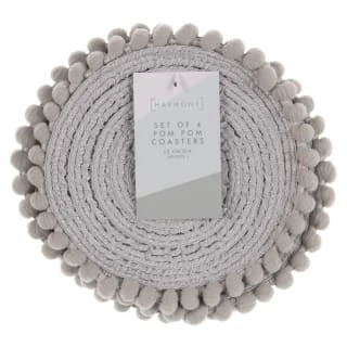B&M Pom Pom Coasters - Grey 4pk 2 B&M Pom Pom Coasters - Grey 4pk - Image 2