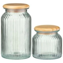 B&M Large Ribbed Glass Jar With Wooden Lid 7 B&M Large Ribbed Glass Jar With Wooden Lid -Home Kitchen 394426 394427 ribbed glass jar with wooden lid group
