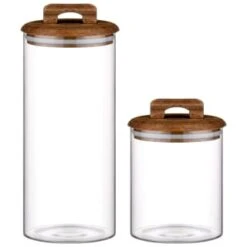 B&M Large Glass Jar With Acacia Wood Lid -Home Kitchen 394438 394439 glass canister with acacia wood group 1
